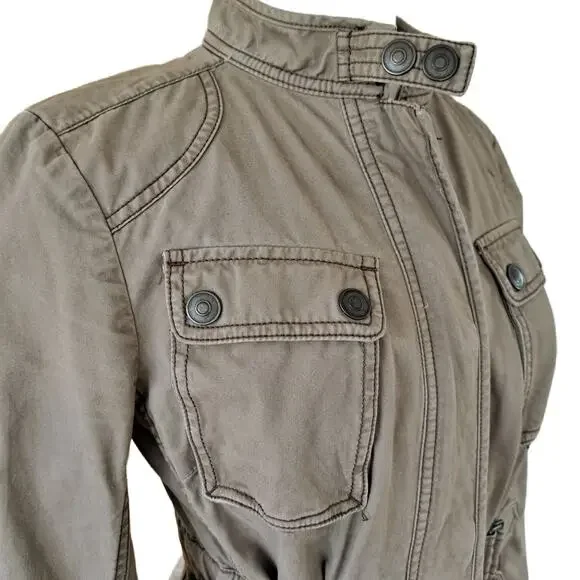 LOFT Utility Jacket Blazer Size 6 Vintage Brown Casual Military Moto - Picture 3 of 9